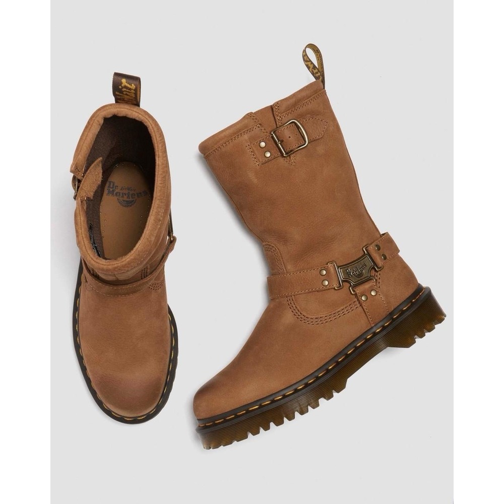 Men Size 13 Dr. Martens Anistone Hi Tumbled Nubuck Desert Brown Waxy Biker Boots